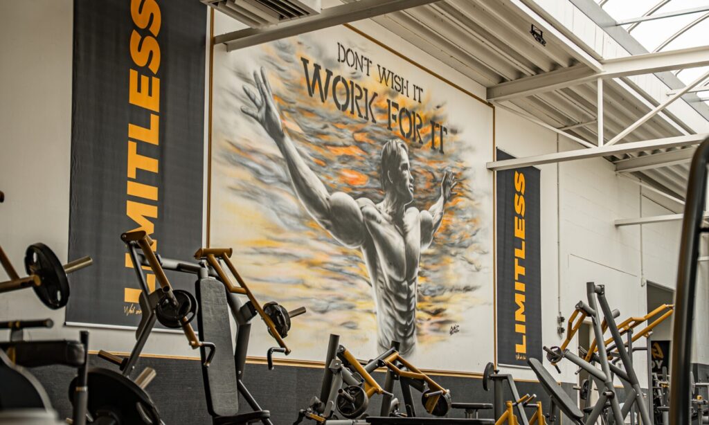 Motivations-Wandgemälde mit Spruch Don't Wish It Work For It im Kraftbereich Limitless Herten